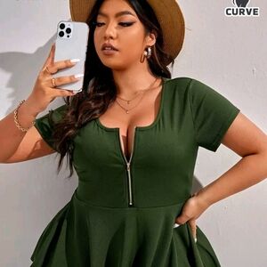 Green Peplum Dress with Zipper